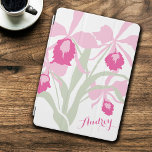 Stylized orchid cattleya pink art name ipad cover<br><div class="desc">Beautiful floral radiant orchid graphic flowers in shades of pink,  white and green. Customise with your own name currently reads Audrey. Original print art by Sarah Trett.</div>