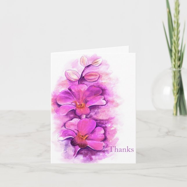 Stylized orchid purple pink wedding thank you card (Front)
