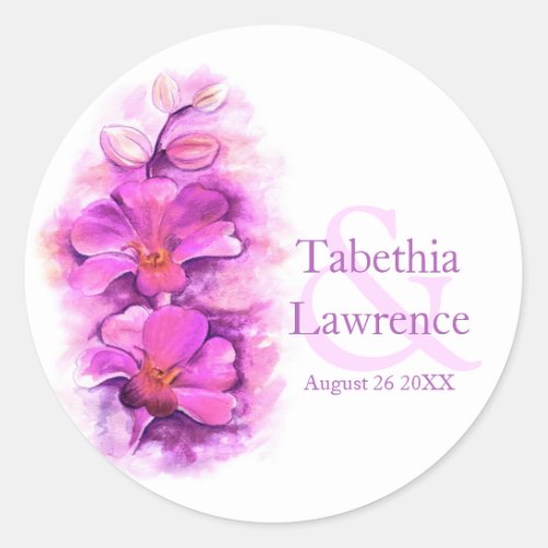 Stylized orchid watercolor pink wedding sticker