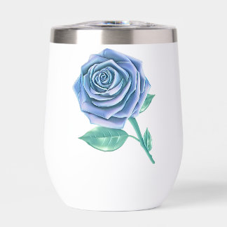 Stylized Oversized Rose - Icy Blue Thermal Wine Tumbler