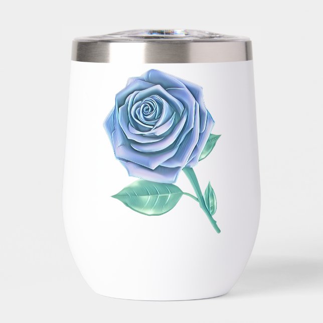 Stylized Oversized Rose - Icy Blue Thermal Wine Tumbler (Front)
