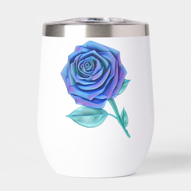 Stylized Oversized Rose - Indigo Thermal Wine Tumbler (Front)