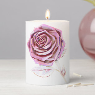 Stylized Oversized Rose - Platinum Pink Pillar Candle