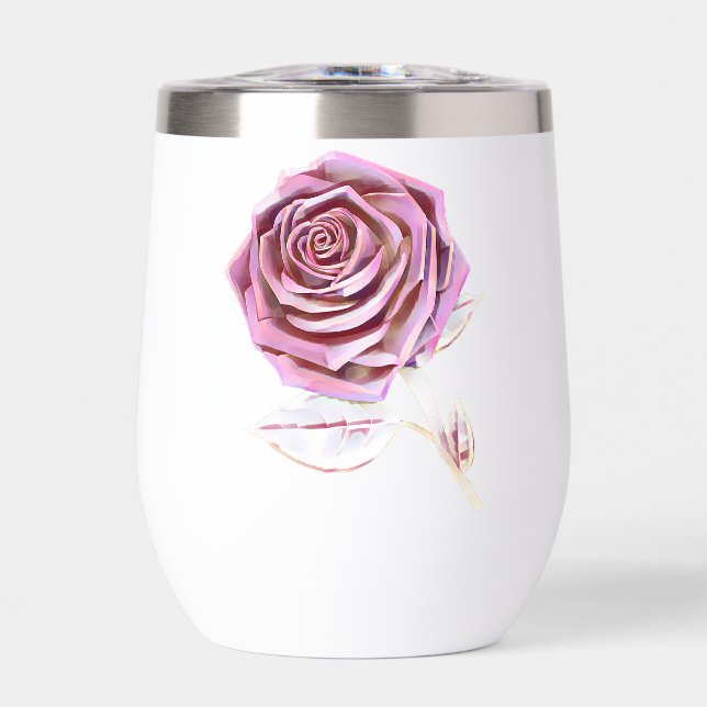 Stylized Oversized Rose - Platinum Pink Thermal Wine Tumbler (Front)