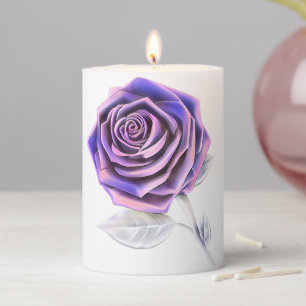 Stylized Oversized Rose - Platinum Purple Pillar Candle