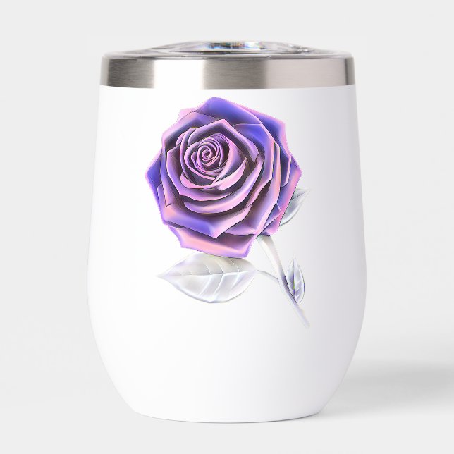 Stylized Oversized Rose - Platinum Purple  Thermal Wine Tumbler (Front)
