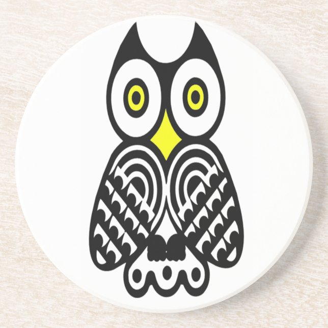 Stylized Owl in Black Drink Coaster (Front)