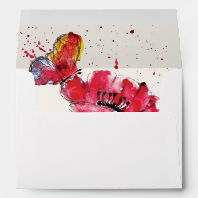 Stylized painted watercolor poppy flower envelope (Back (Bottom))