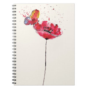 Stylized painted watercolor poppy flower notebook