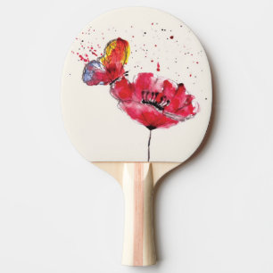 Stylized painted watercolor poppy flower ping pong paddle