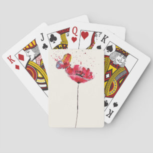Stylized painted watercolor poppy flower poker cards