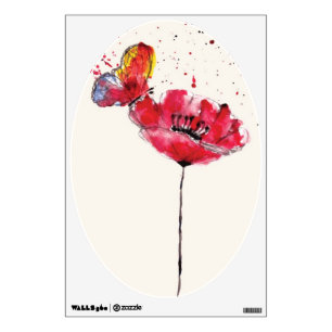 Stylized painted watercolor poppy flower wall sticker