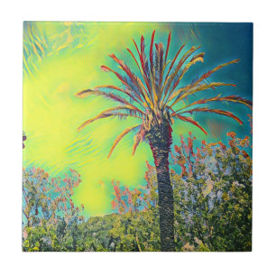 Stylized Palm Tree Drawing Ceramic Tile