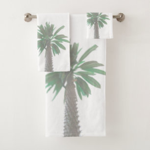 Stylized Palm Tree Pastel Green Tropical Bath Towel Set