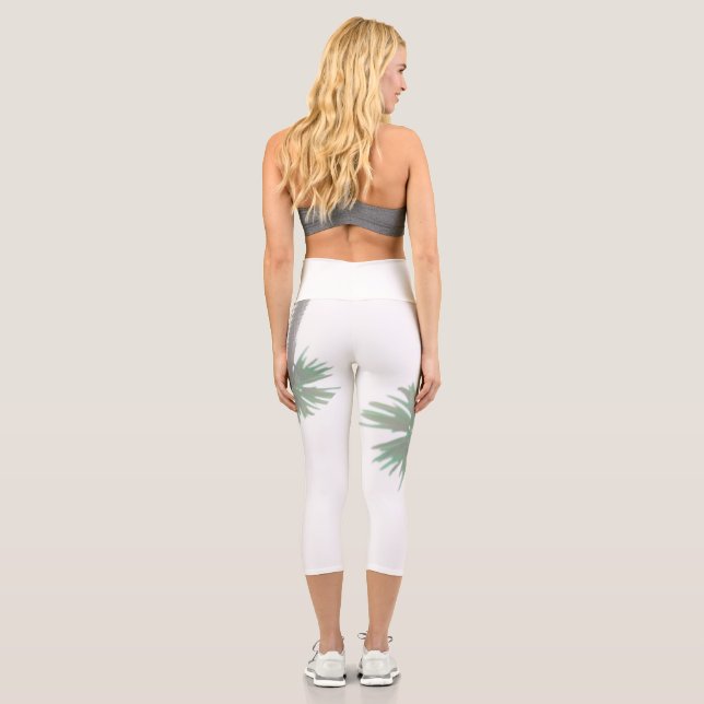 Stylized Palm Tree Pastel Green Tropical Capri Leggings (Back)
