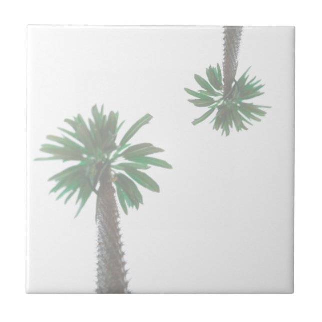 Stylized Palm Tree Pastel Green Tropical Ceramic Tile (Front)