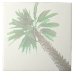 Stylized Palm Tree Pastel Green Tropical Ceramic Tile