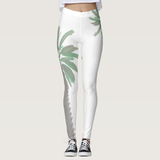 Stylized Palm Tree Pastel Green Tropical Leggings (Front)