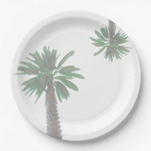 Stylized Palm Tree Pastel Green Tropical Paper Plates (Front)