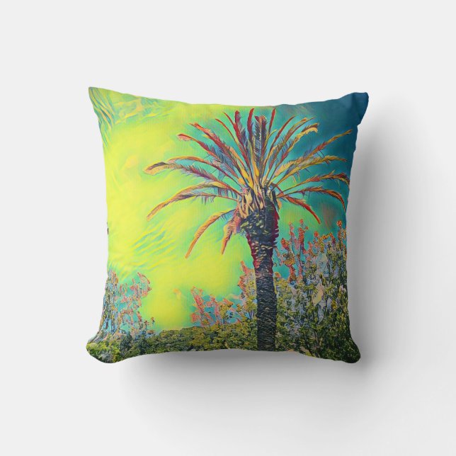Stylized Palm Tree Throw Pillow / Cushion (Front)
