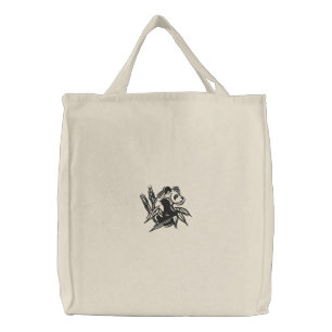 Stylized Panda Embroidered Tote