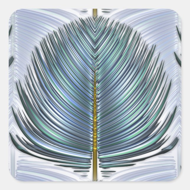 Stylized Peacock Feather - blue Square Sticker (Front)