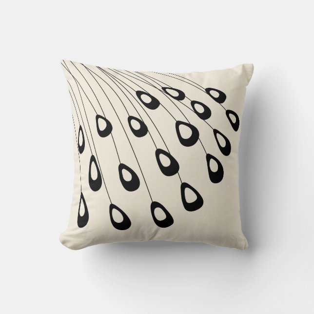 Stylized Peacock Feather Modern Black and White Throw Pillow (Front)