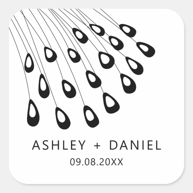 Stylized Peacock Feather Modern Sticker, Favor Tag (Front)