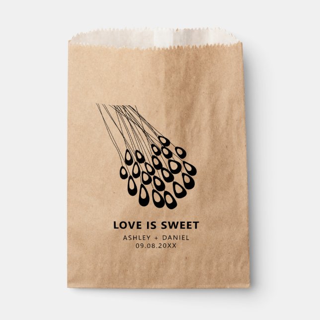 Stylized Peacock Feather Modern Wedding Favor Bag (Front)