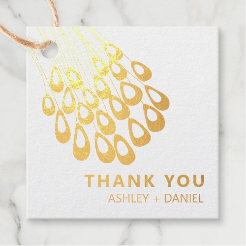 Stylized Peacock Feather Modern Wedding Gold Foil Foil Favor Tags