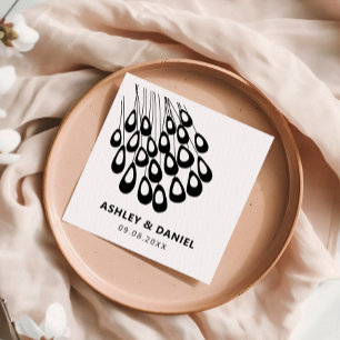 Stylized Peacock Feather Modern Wedding Napkins