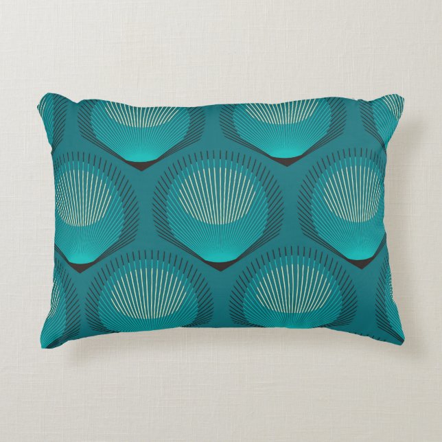 Stylized Peacock Feathers Blue Tile Accent Pillow (Front)