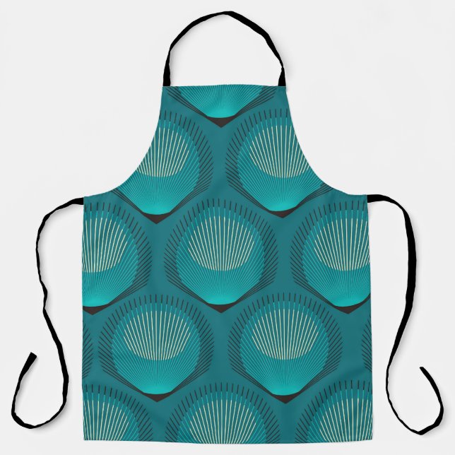 Stylized Peacock Feathers Blue Tile Apron (Front)
