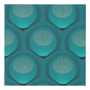 Stylized Peacock Feathers Blue Tile Faux Canvas Print