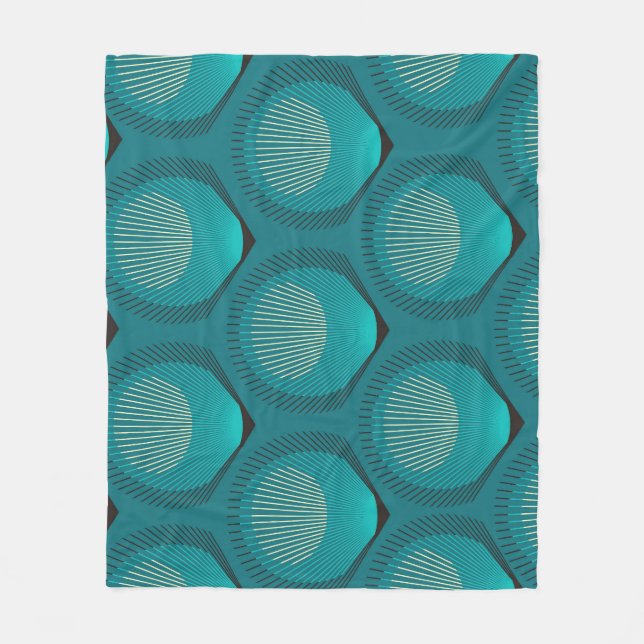 Stylized Peacock Feathers Blue Tile Fleece Blanket (Front)