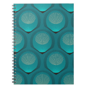 Stylized Peacock Feathers Blue Tile Notebook
