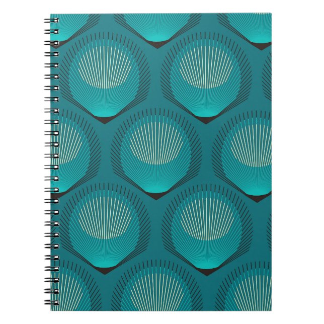 Stylized Peacock Feathers Blue Tile Notebook (Front)