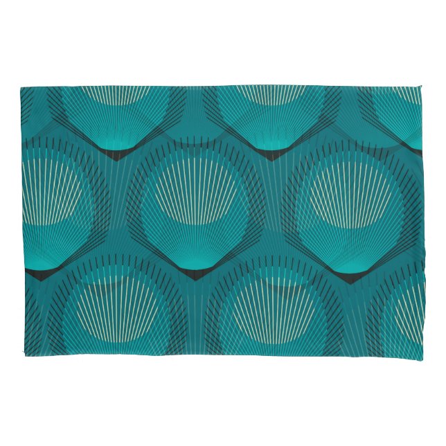 Stylized Peacock Feathers Blue Tile Pillow Case (Front)