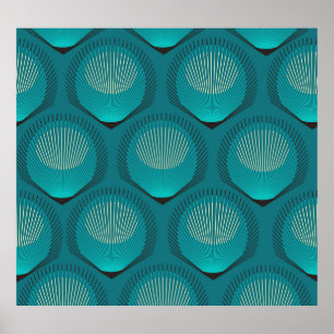 Stylized Peacock Feathers Blue Tile Poster