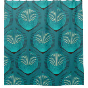 Stylized Peacock Feathers Blue Tile Shower Curtain