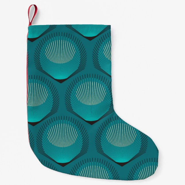 Stylized Peacock Feathers Blue Tile Small Christmas Stocking (Front)