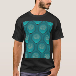 Stylized Peacock Feathers Blue Tile T-Shirt