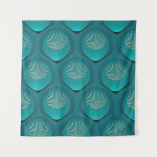 Stylized Peacock Feathers Blue Tile Tapestry