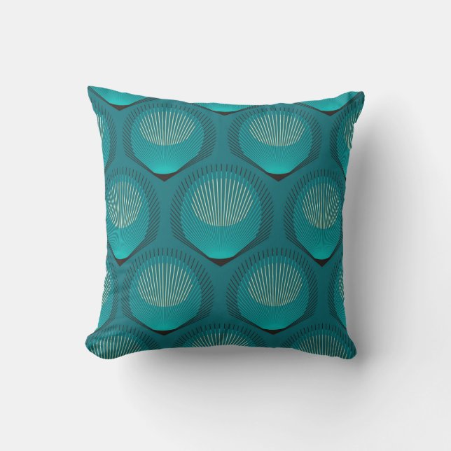Stylized Peacock Feathers Blue Tile Throw Pillow (Front)