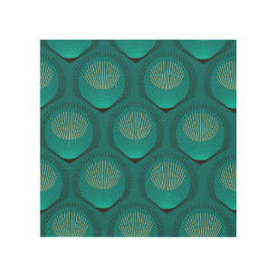 Stylized Peacock Feathers Blue Tile Wood Wall Art