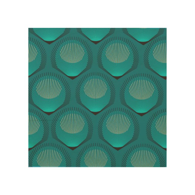 Stylized Peacock Feathers Blue Tile Wood Wall Art (Front)