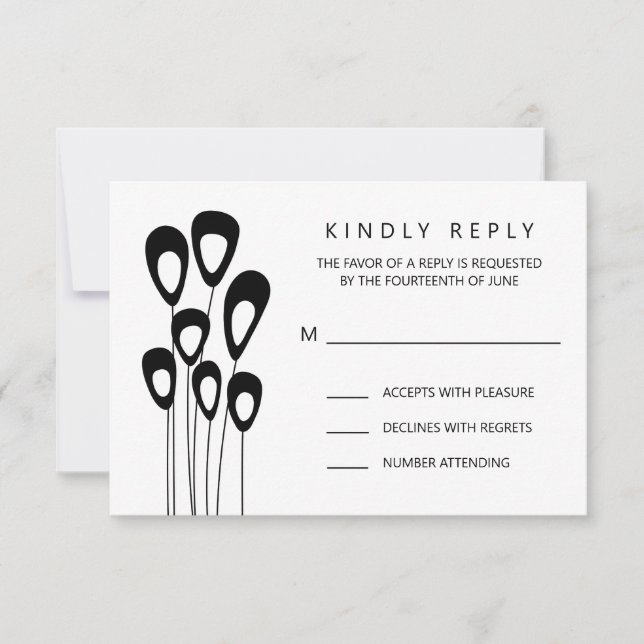 Stylized Peacock Wedding Invitation RSVP Card (Front)