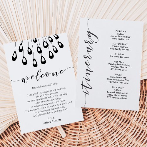 Stylized Peacock Welcome Letter  Itinerary Card