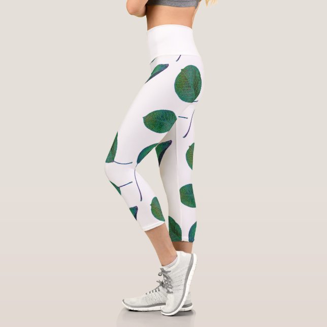 Stylized Pear Tree Leaf Texture Print Leggings (Left)