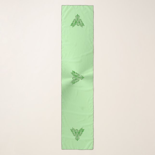 Stylized phoenix, embossed effect on apple green scarf (Front)